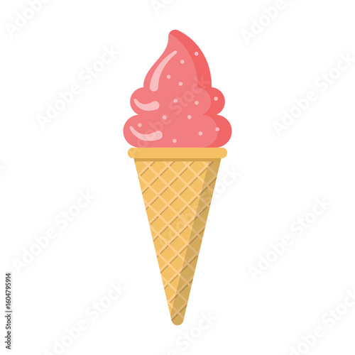 Strawberry ice cream flat vector illustration on white background