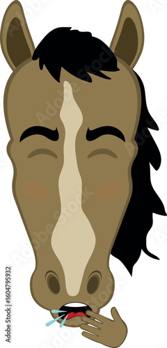 vector illustration character face horse cartoon coughing with your hand in your mouth