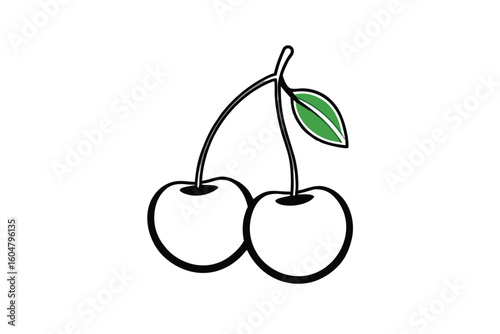 Cherries Pair With Green Stem Minimal Illustration