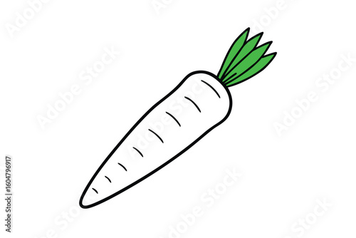 Carrot With Green Top In Flat Style White Background