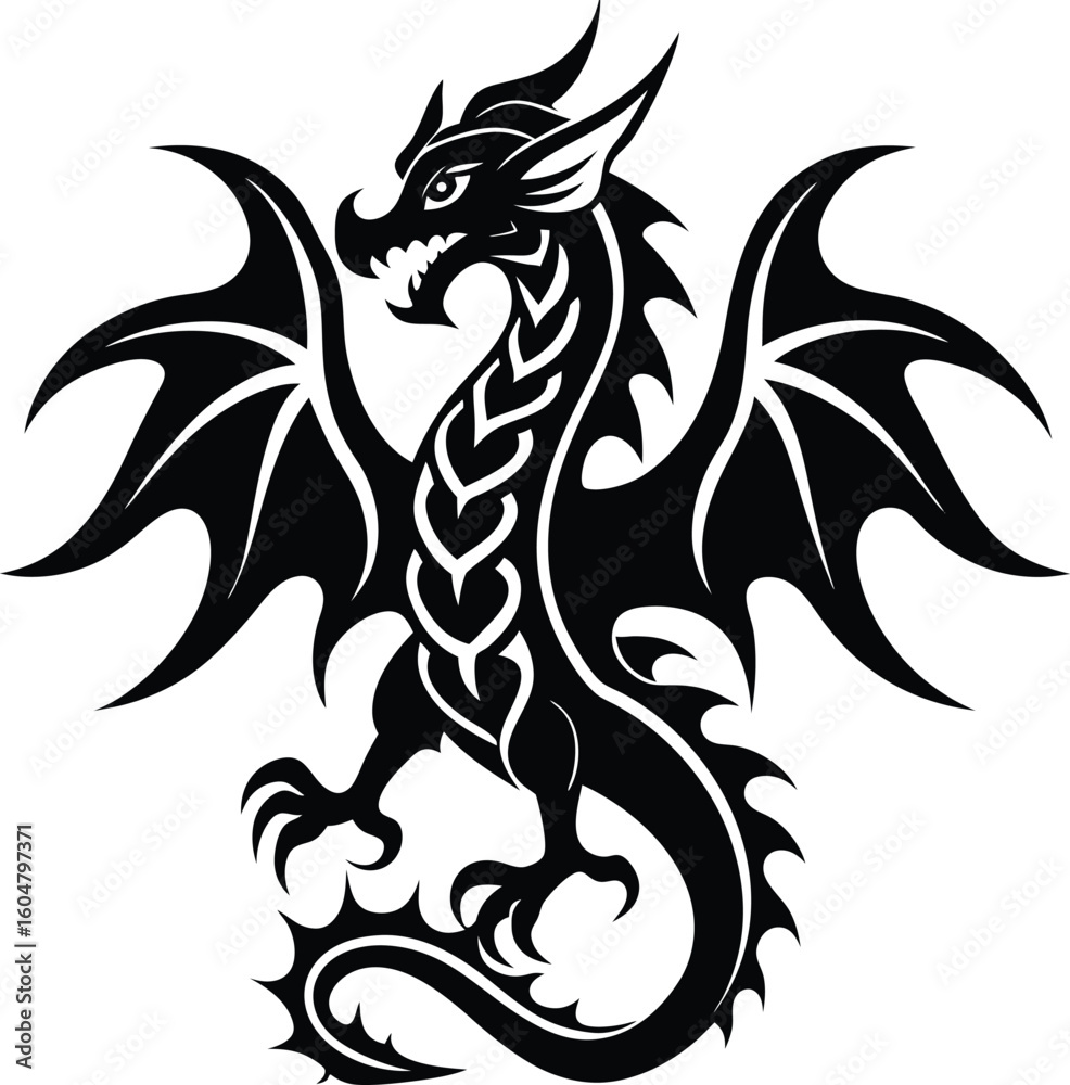Obraz premium Majestic Dragon with Wings Spread in Silhouette Style