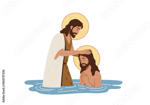 Jesuss Baptism by John the Baptist Religious Scene.
