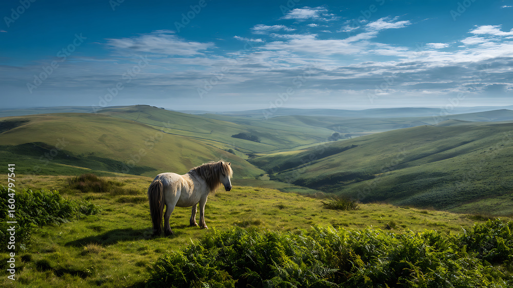 Fototapeta premium Wild Shetland Pony in Lush Cornish Moorlands