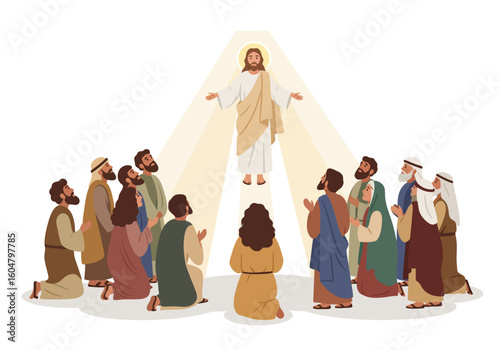 Jesus Ascending to Heaven Disciples Witnessing the Event.