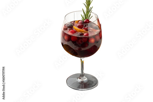 Glass of festive Christmas punch isolated on white background