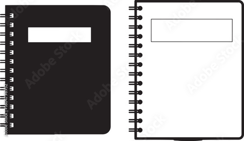 Black and white notebooks with spiral binding silhouette