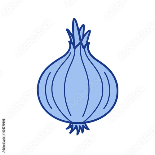 Blue onion illustration in minimalistic style, transparent background.    