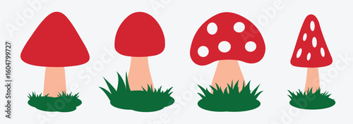 Silhouette mushrooms collection. Cartoon vector mushrooms clipart, doodle icon set. Mushroom and toadstool collection. Vector illustration.