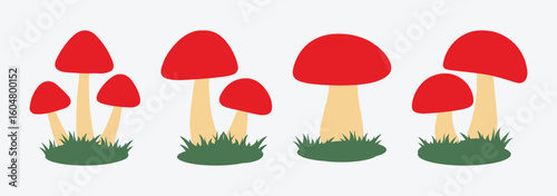 Silhouette mushrooms collection. Cartoon vector mushrooms clipart, doodle icon set. Mushroom and toadstool collection. Vector illustration.