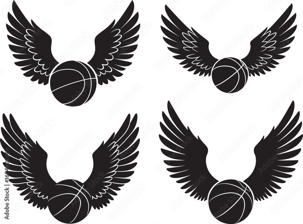 Obraz premium Four winged basketball silhouettes silhouette