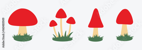 Silhouette mushrooms collection. Cartoon vector mushrooms clipart, doodle icon set. Mushroom and toadstool collection. Vector illustration.
