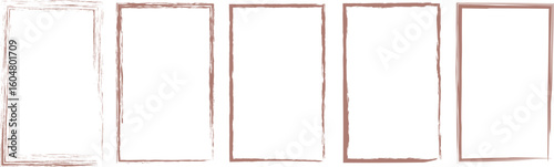 Set of grunge-style rectangular photo frames with vintage hand-drawn edges. Ideal for retro collages, scrapbooks, or creative digital designs. Textured brown outlines add a rustic artistic feel.