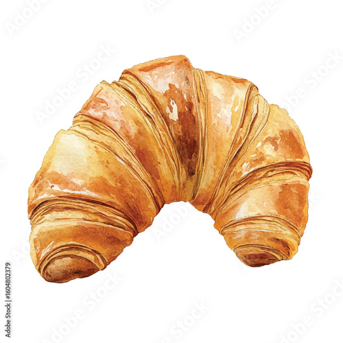 Watercolor Illustration of a Flaky GoldenBrown Croissant Freshly Baked