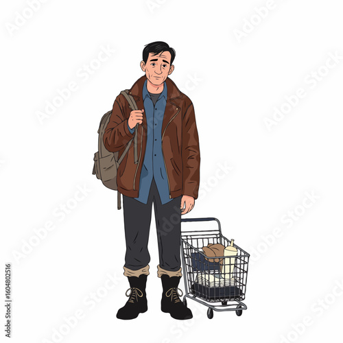 A depiction of homeless people and struggling workers facing economic hardship and seeking help. Perfect for posters, books, and online articles about poverty, labor, and social support
