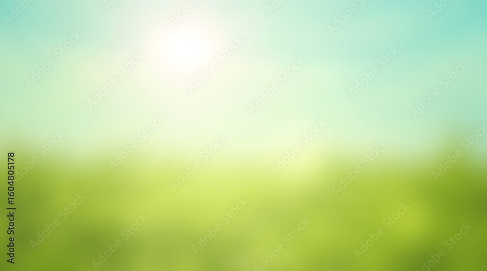 Obraz premium A fresh and sunny blurred nature background in shades of green and yellow. A soft-focus, abstract summer or spring scene with bokeh lights, ideal for eco concepts.