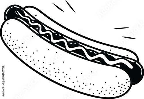 Cartoon hot dog with mustard and ketchup food illustration