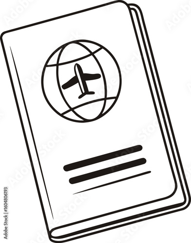 black and white passport with globe and airplane clip art preview
