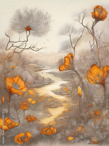 autumn leaves in water