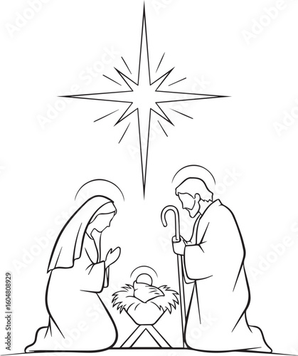 Holy Family Nativity Scene with Guiding Star christmas jesus