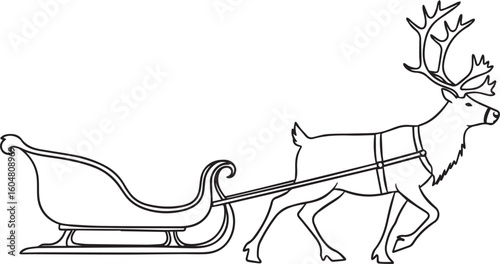 Reindeer pulling ornate sleigh harness antlers