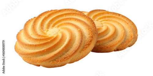 Two golden brown swirl cookies isolated on a transparent background for baking and dessert imagery isolated on transparent background