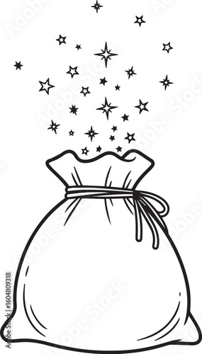 Bag with sparkling stars bursting upwards drawstring
