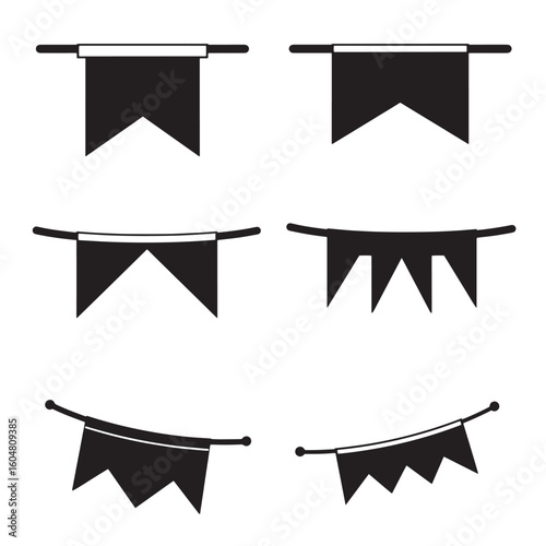 Black pennant banners on white background bunting flag