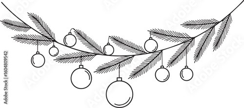 Evergreen branch with hanging ornaments christmas decoration