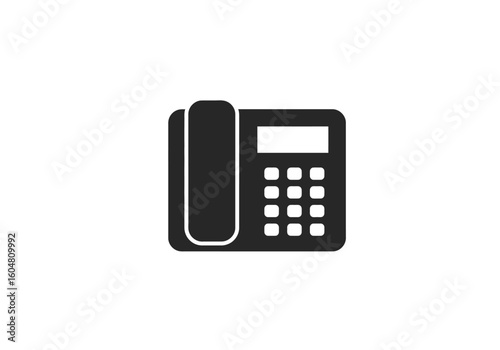 Black Landline Phone Icon with Handset and Keypad Illustration.
