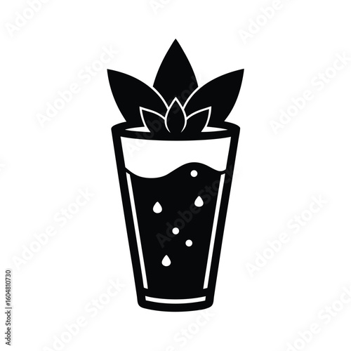 Silhouette a glass with infused water leaves drink beverage