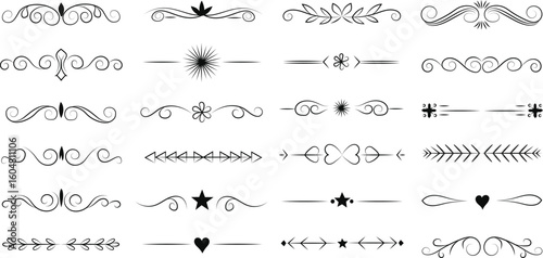 Set of decorative divider elements ,Cute Hand drawn flower ornament text dividers.