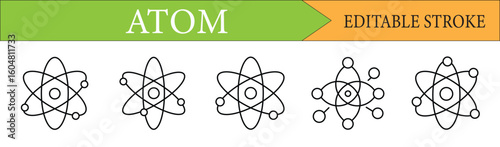 Atom & Science Editable Stroke Line Icon Set