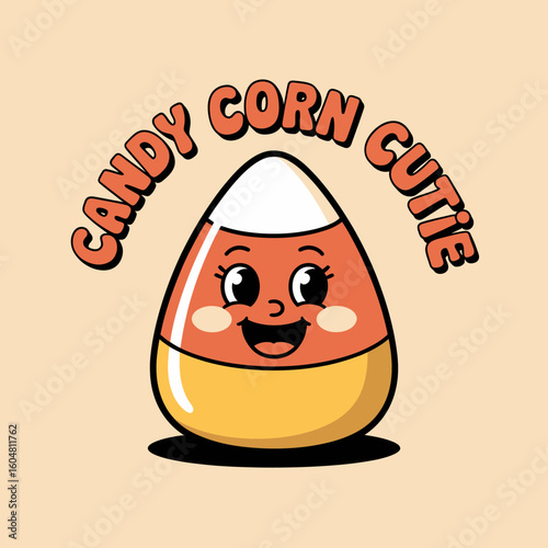 Halloween treat style candy corn cutie with soft glow and face, designed for kids apparel, sticker packs or printable  