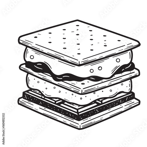 Layered sweet biscuit confection with melted filling marshmallow chocolate