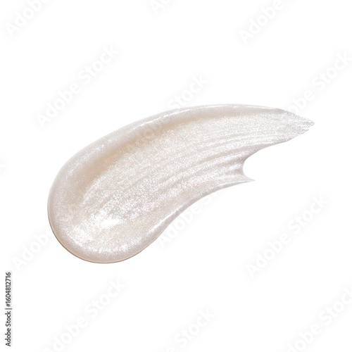 A pearlescent white cosmetic cream swatch with subtle shimmer isolated on transparent background