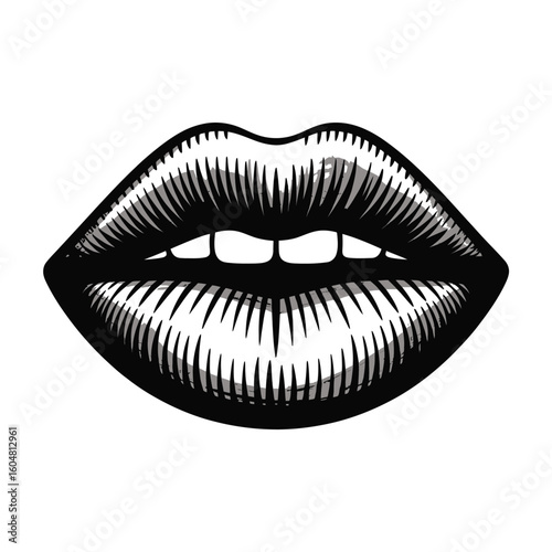 Engraved black and white lips with a subtle smile