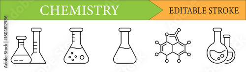 Chemistry & Science Editable Stroke Line Icon Set