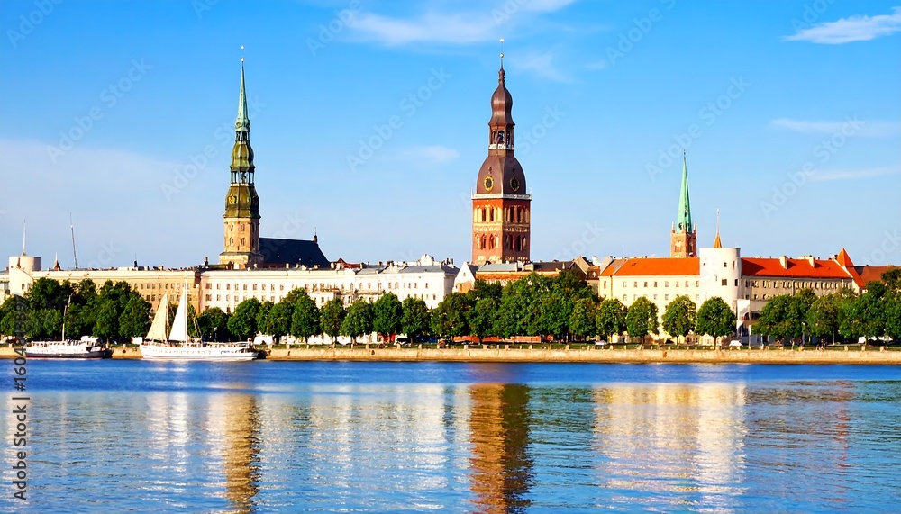 Fototapeta premium Panoramic cityscape reflecting on water