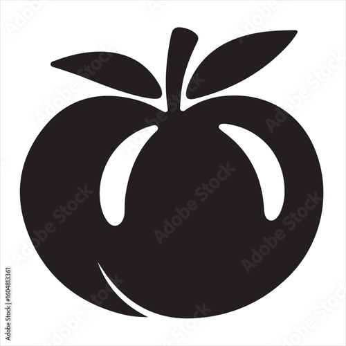 Silhouette Style Vector Tomato Logo Icon – Minimalist Vegetable Graphic for Organic Farm Branding, Fresh Produce Market, Vegan Food Packaging, Culinary Design, and Healthy Natural Food Business Themes