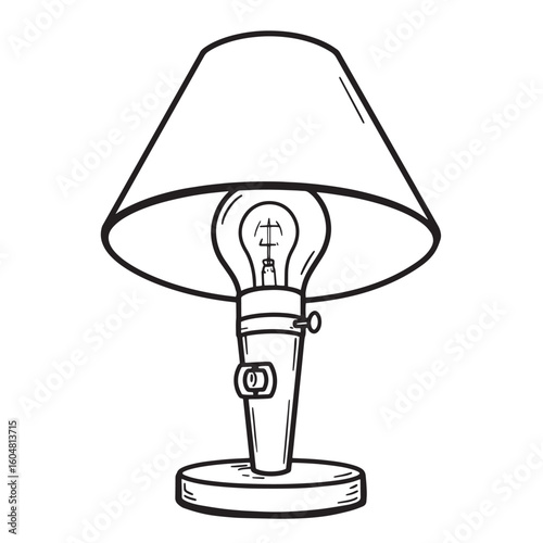 Vintage desk lamp with glowing bulb and switch light bulb retro