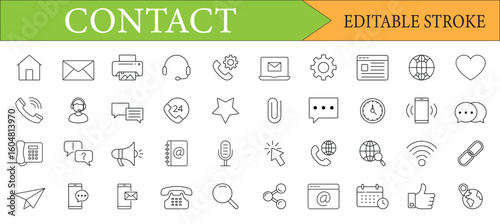 Contact Us & Communication Line Icons Set