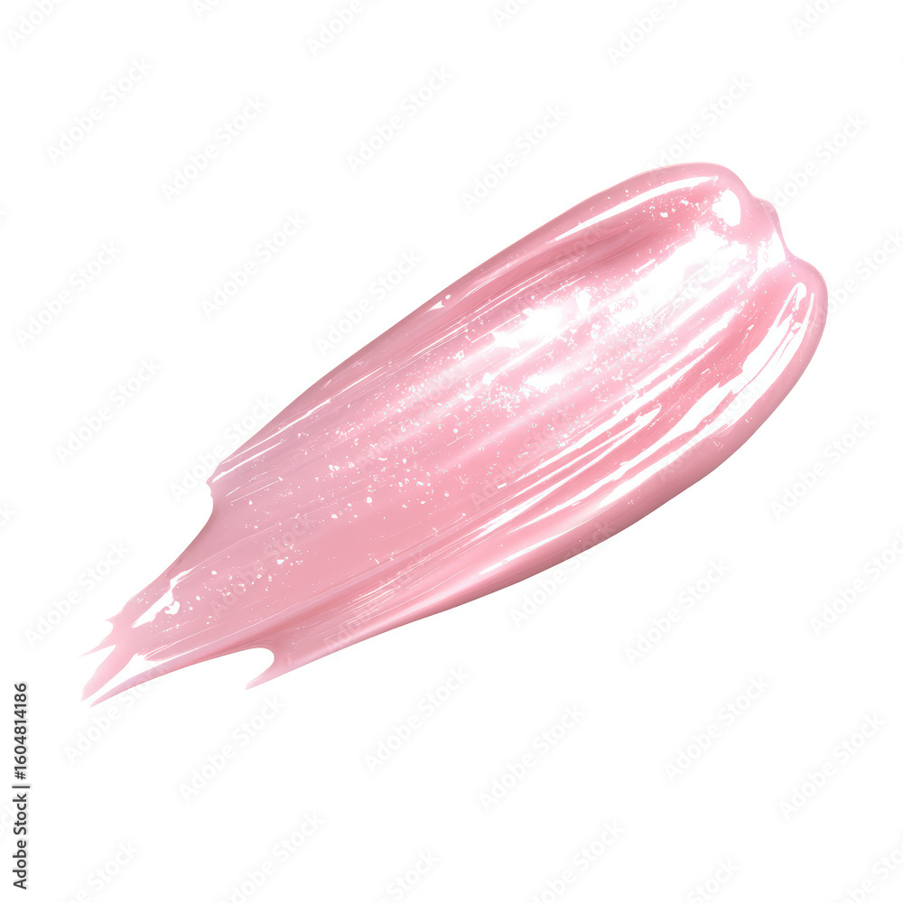 Fototapeta premium Pink shimmering makeup swatch texture brush stroke isolated on transparent background