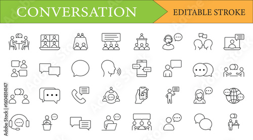Conversation and Communication Line Icons Set