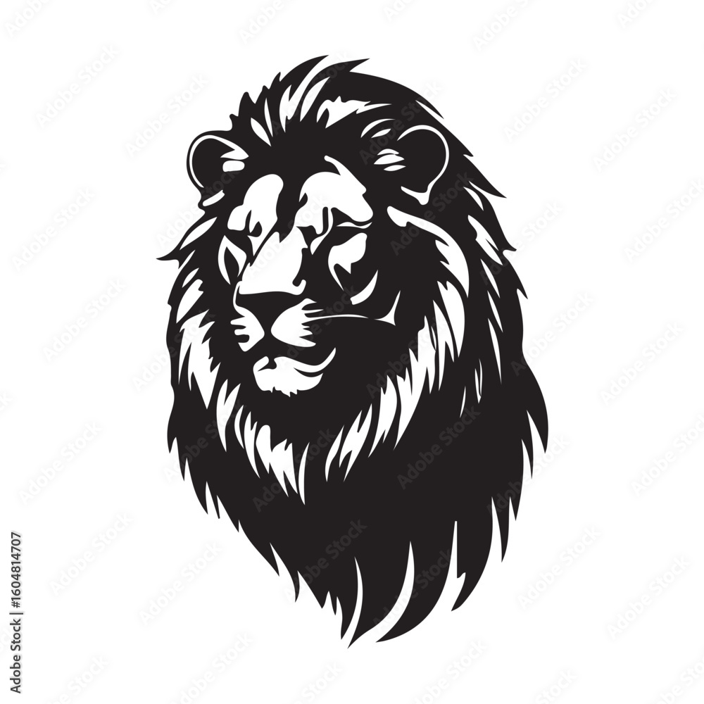 Fototapeta premium Black and White Lion Head Silhouette Majestic Wildlife Animal Portrait Graphic Design