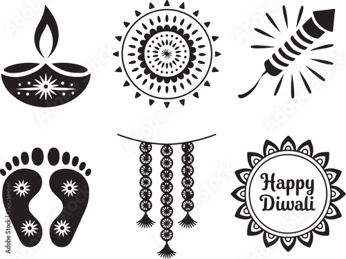 Happy Diwali Silhouette Pack | Rangoli, Diya, Mandala