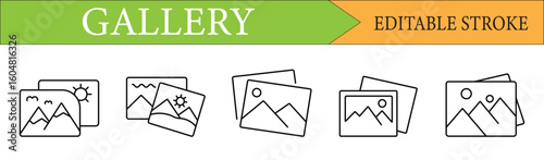 Image Gallery and Photo Album Line Icons Set