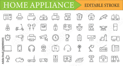 Home Appliance and Consumer Electronics Line Icons Set