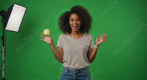Woman holding lime studio portrait