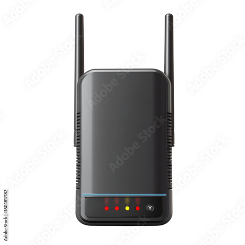 Single antenna for wireless router, upright view, isolated on transparent background.