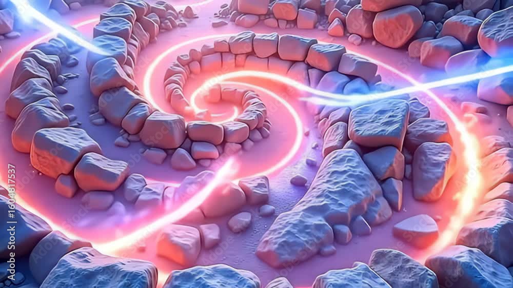 A swirling vortex of split pastel stone bleeding glowing plasma flames cascades through an ethereal landscape, illuminating a backdrop of soft gradients, with dynamic light beams fluttering